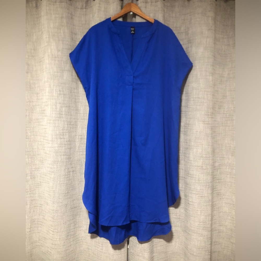 Emery Rose Women's 1XL Blue V-Neck High-Low Hem Dress Short Sleeve